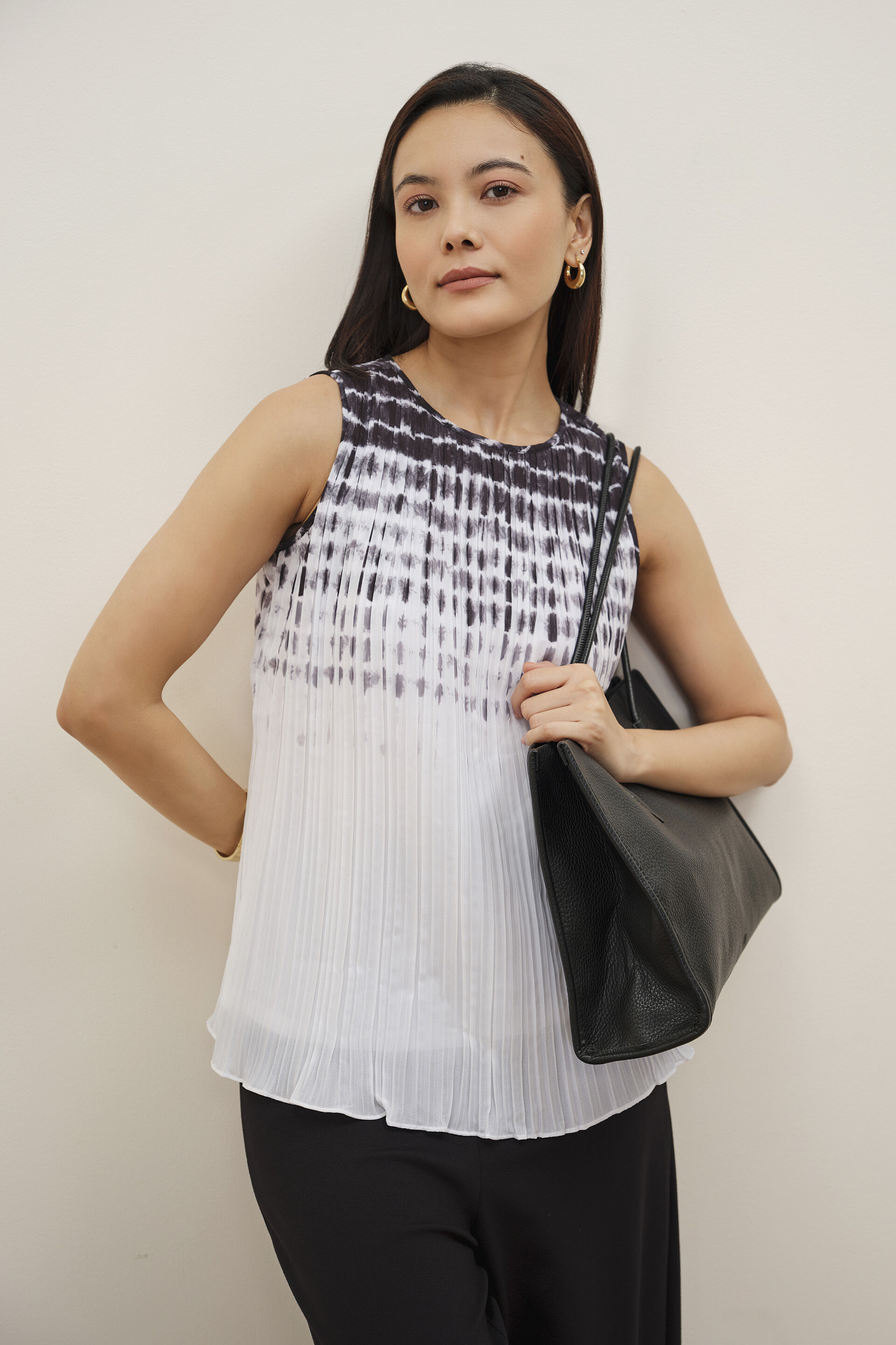 Black & White Pleated Top, Black, image 5